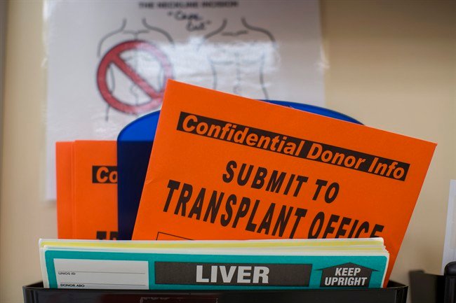 Colourful pamphlets in a folder read "Confidential Donor info. Submit to transplant office."