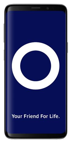 A smartphone screen with the Louie logo, a white circle, with text below that reads "Your Friend For Life."