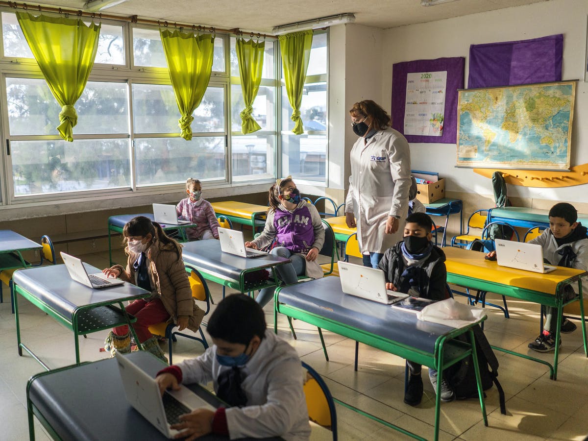 Students wearing masks in a classroom