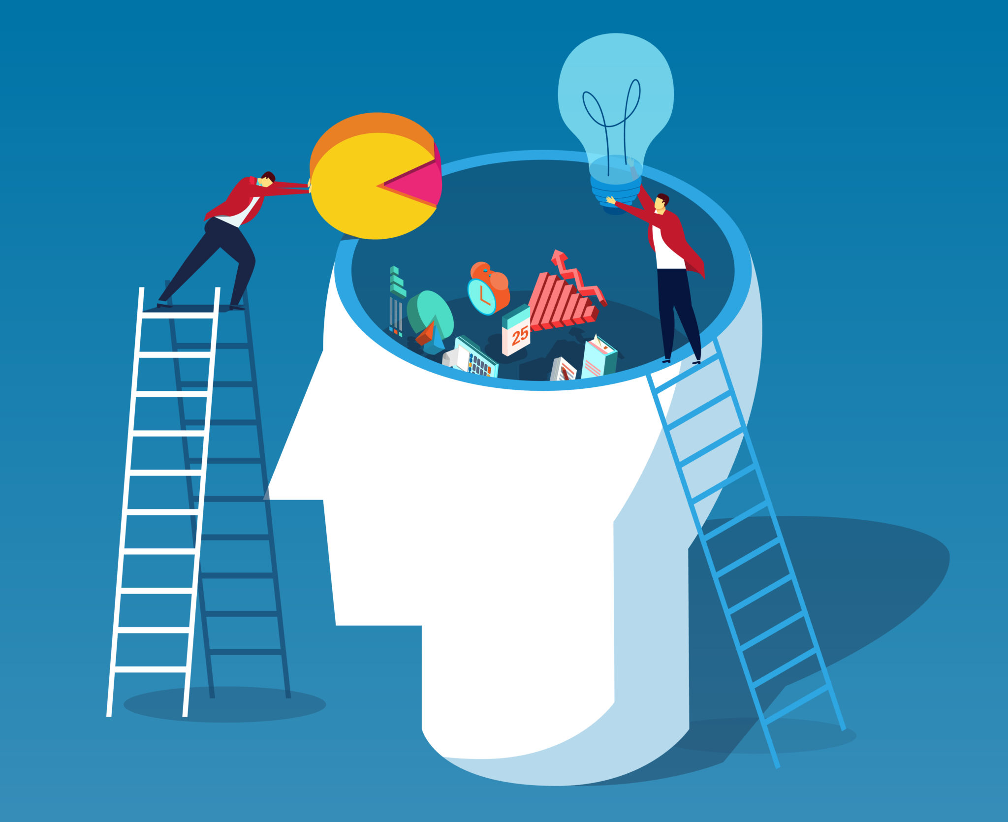 A cartoon showing someone learning different skills