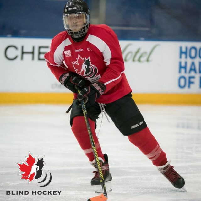 The image shows a hockey player on the ice.
